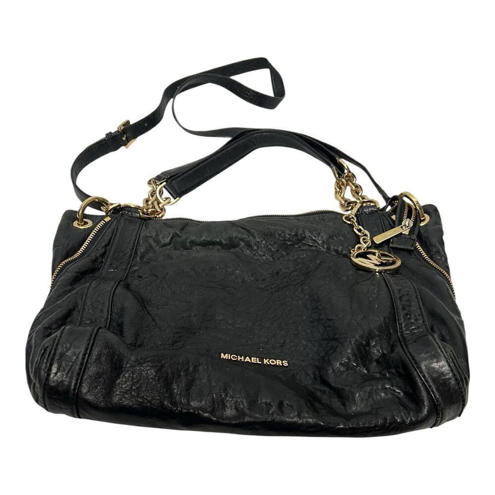 Michael Kors Stanthorpe Black Supple Tumbled Leather Gold Hardware Hobo Bag